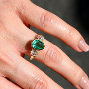 Natural Zambian Emerald & Old Mine Cut Diamond Ring, 18K Solid Gold